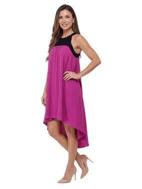 Leifsdottier Anthropologie Size 2 Silk Hot Pink Color Block Crewneck Asy…